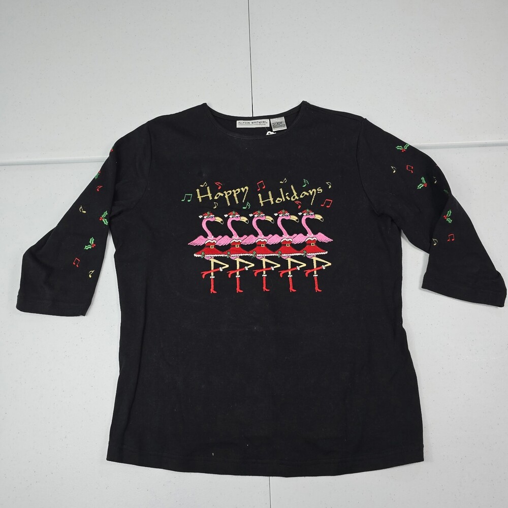 Vtg 90s Allyson Whitmore S Christmas Cancan Dancing Flamingo Holiday Sweatshirt